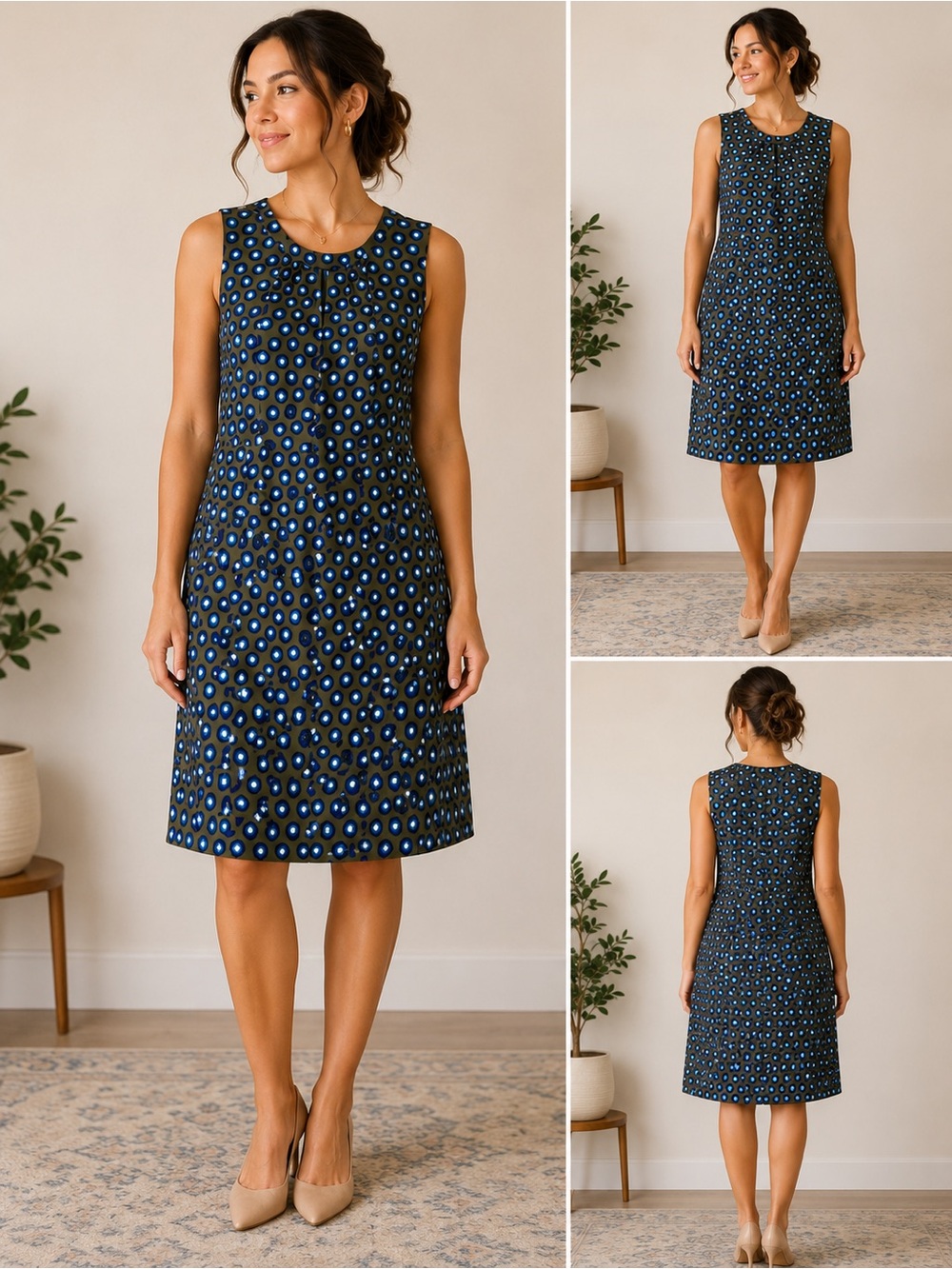 J. Crew Sleeveless Navy Blue Dot Shift Dress Like New